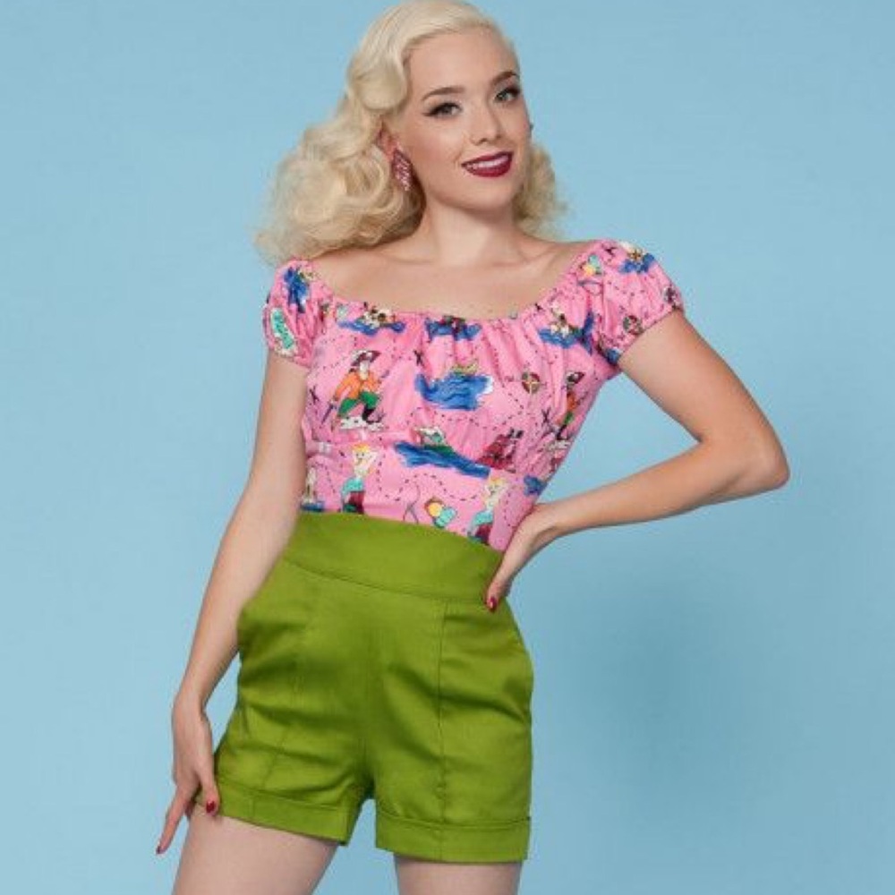 Pinup Couture Neverland Print Peasant Top by Micheline Pitt XS // Extra Small - Picture 8 of 11